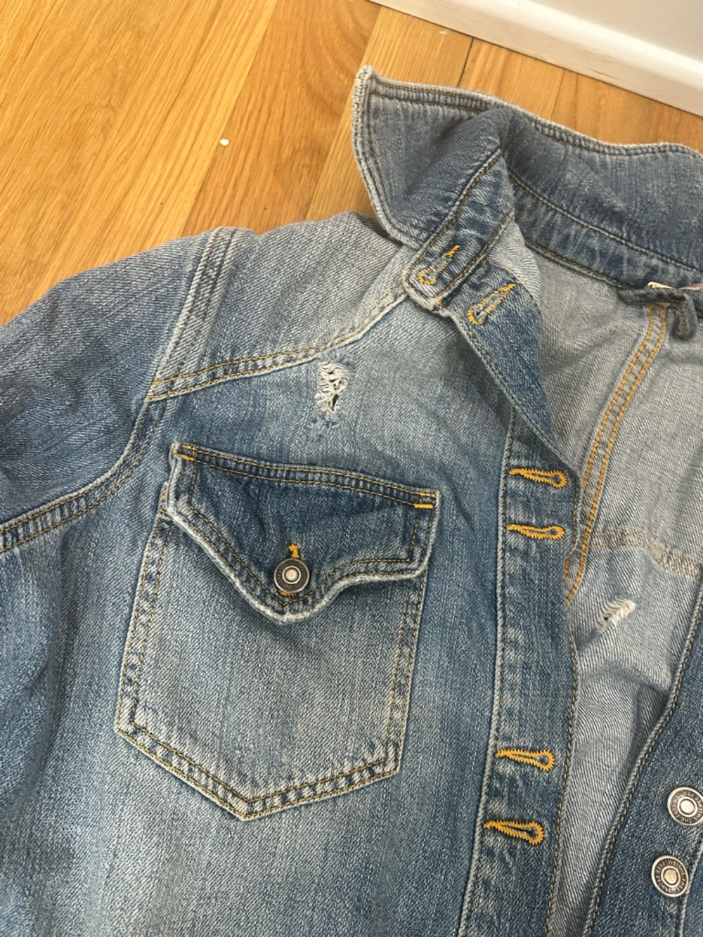 Distressed grunge festival Denim Jacket free people boho - Picture 4 of 12